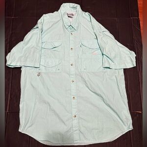 Columbia PFG Mens Button Down Vented Fishing Shirt Blue/Green Size L